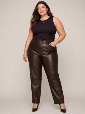 Joe Fresh Chocolate Brown Faux Leather Pants | Size 14